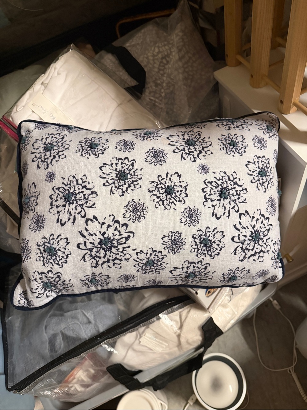 Marshalls Navy and White Floral Lumbar Accent Pillow